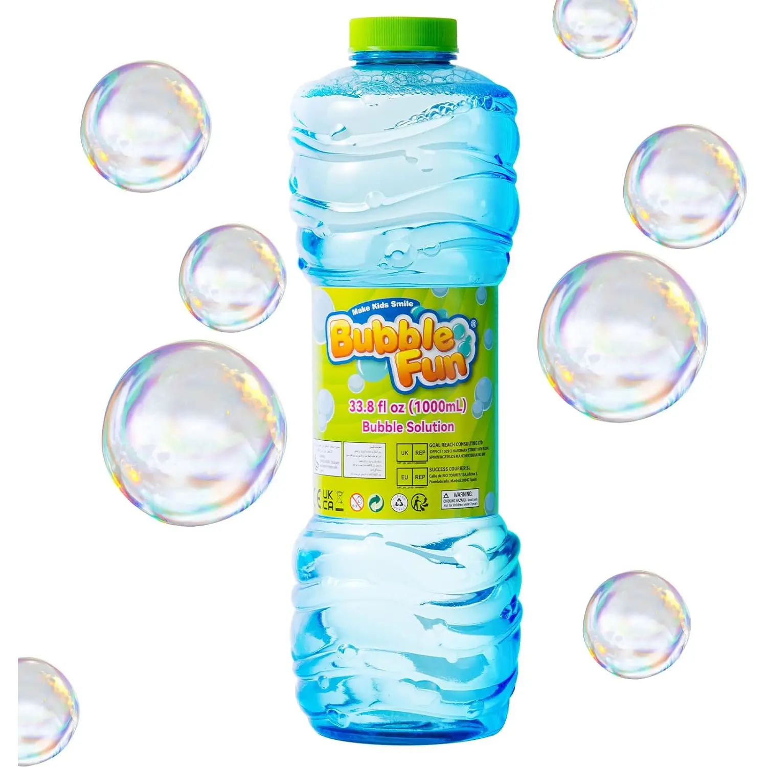 33.8fl oz(1000mL) Bubble Solution, Easy-Grip Bottle for Kids, No Mixing Needed, Colorful Bubbles for Bubble Guns, Wands & Machines Parties & Play