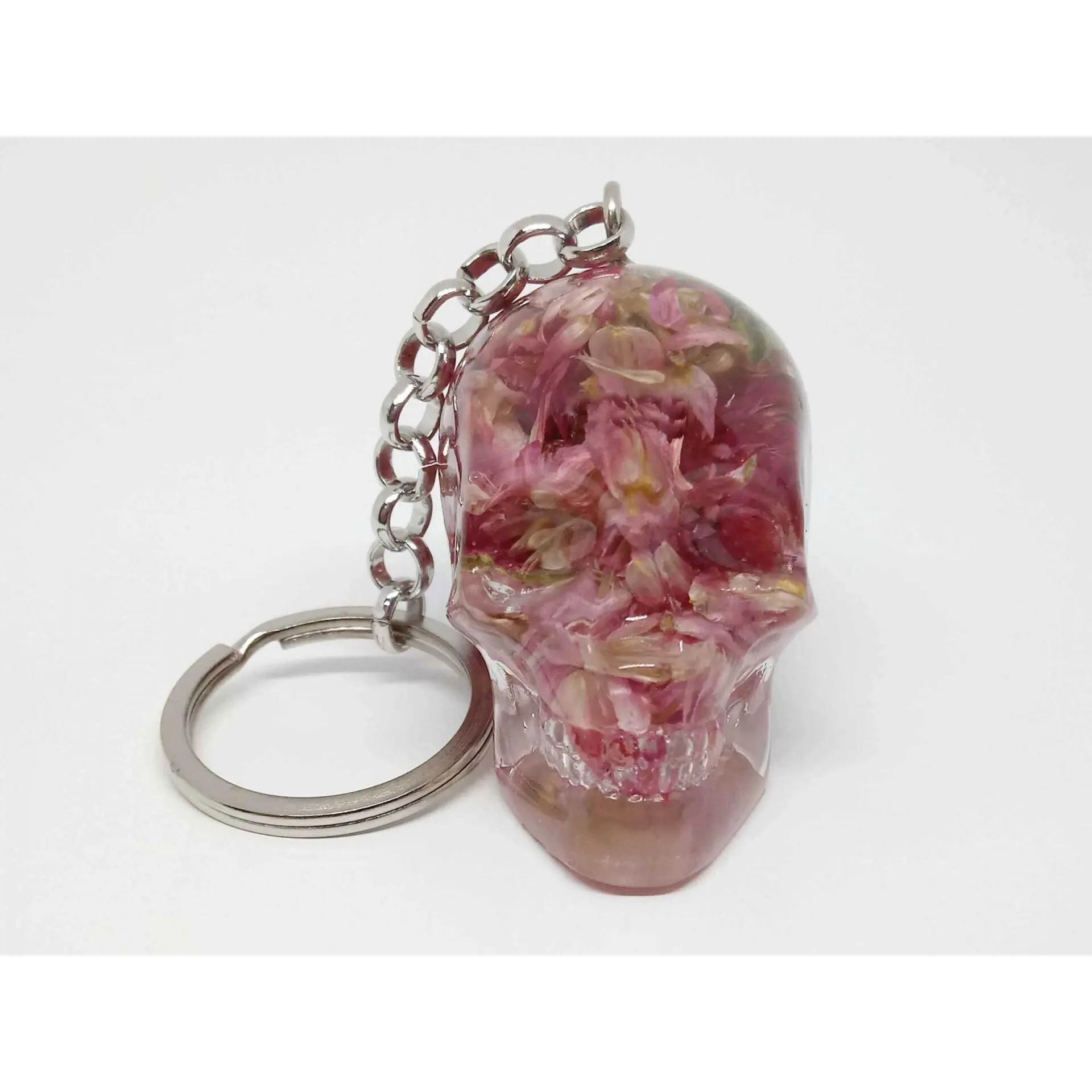 Globe Amaranth Flower Skull Keychain