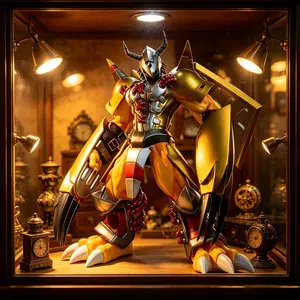 One Piece Digimon WarGreymon Figure, Battle Pose with Metallic Armor Details， WarGreymon Collectible Statue, Ultimate Form with Premium Paint Finish，Anime Digimon WarGreymon Figure, Dynamic Battle Form for Desk Display