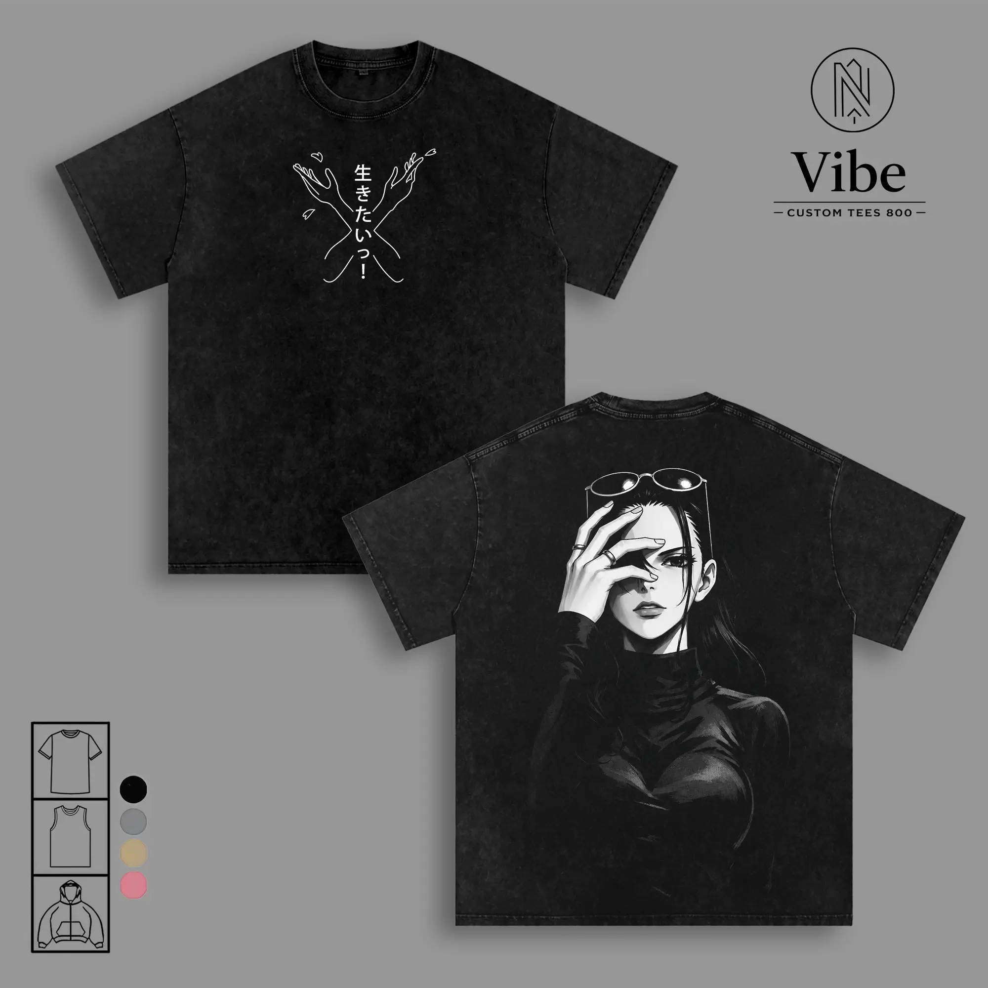 Nico Robin I Want To Live One Piece Anime Double Printed Vintage Washed Tee Unisex Oversize Manga Heavyweight Cotton T-Shirt
