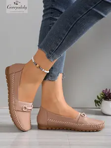 Women's Loafers with Chain Decoration, Elastic Band Comfort, Versatile Casual Walking Shoes, All-Season, Anti-Slip, Soft Sole, Easy Care