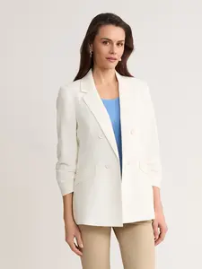 Petite Faux Double Breasted Blazer, Linen Blend