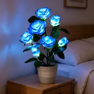 Blue Rose LED Flower Lamp - Romantic Glowing Floral Table Light, Light Up Your Space Warm Ambient Decor, Unique Festive Gift for Women, Home/Party Use for Bedroom Bar Wedding