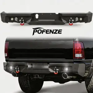 POFENZE-NADIA Rear Bumper for 2015-2018 Ram 1500 Rebel - Automotive Body Frame Replacement Part Accessory with Step Plate, Fog Lights, License Plate Lights, D-Rings, Added Utility, Customization, Enhances Visibility truck beds