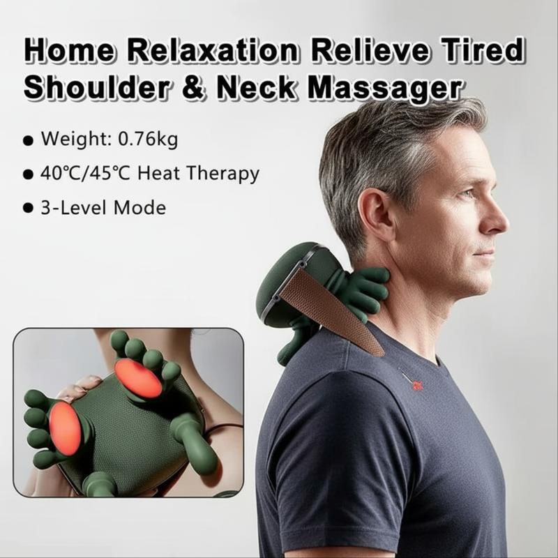 Deep Cordless Tissue Kneading Neck Massage with Heating Function, Shiatsu and Shoulder Massager, Back and Leg Pain Relief, Gifts for Men or Women
