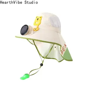 Children's Solar-Powered Fan Hat with Sun-Protection Shawl — Wide-Brimmed Mesh Sun Hat for Boys and Girls (Outdoor Use)