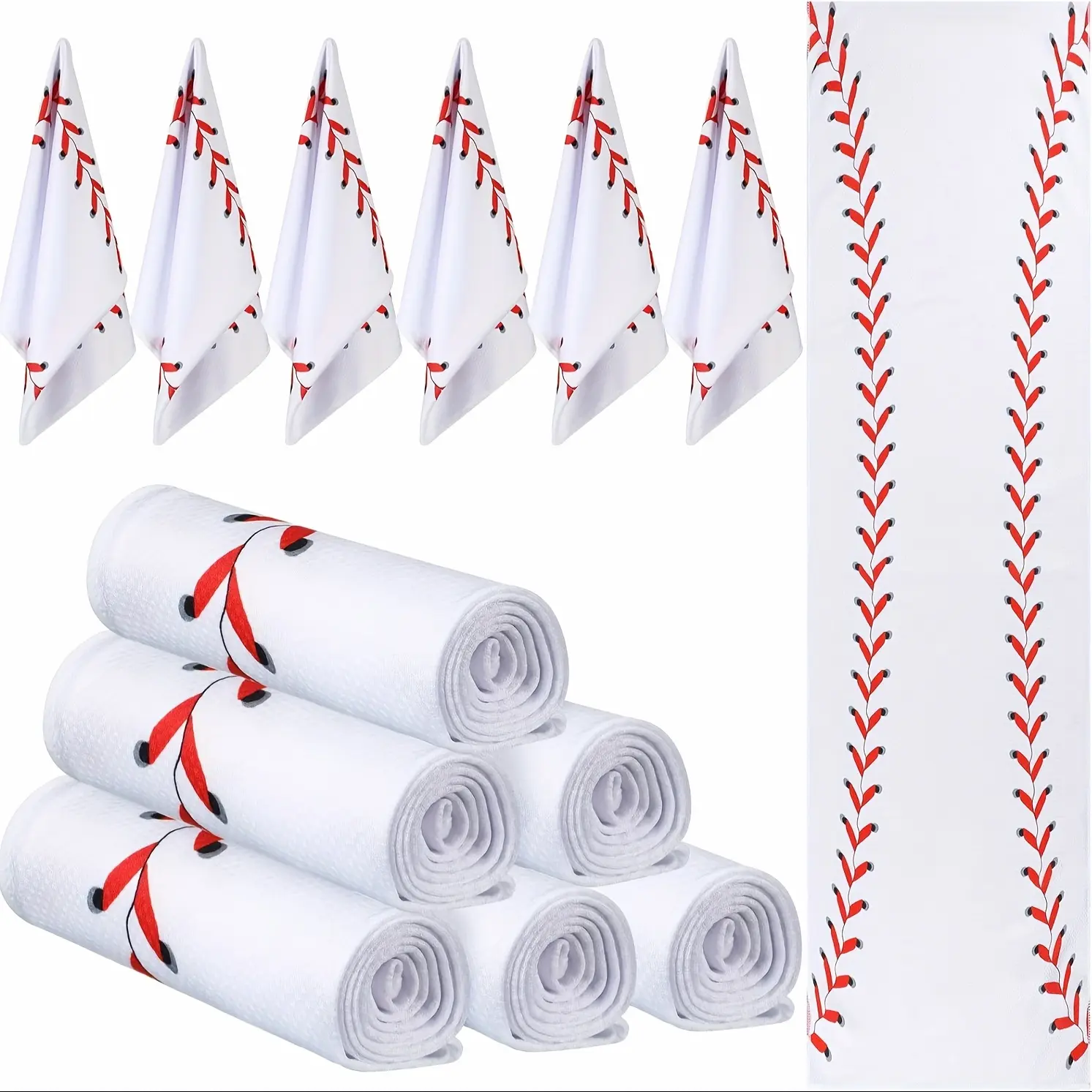 12 Counts Mini Cooling Towel, 30" X 9" Baseball Softball Soccer Golf Sweat Towel, Breathable Chilly Rag, Microfiber Sport Rags for Team Gym Running Coach Gift(Baseball, White And Red)
