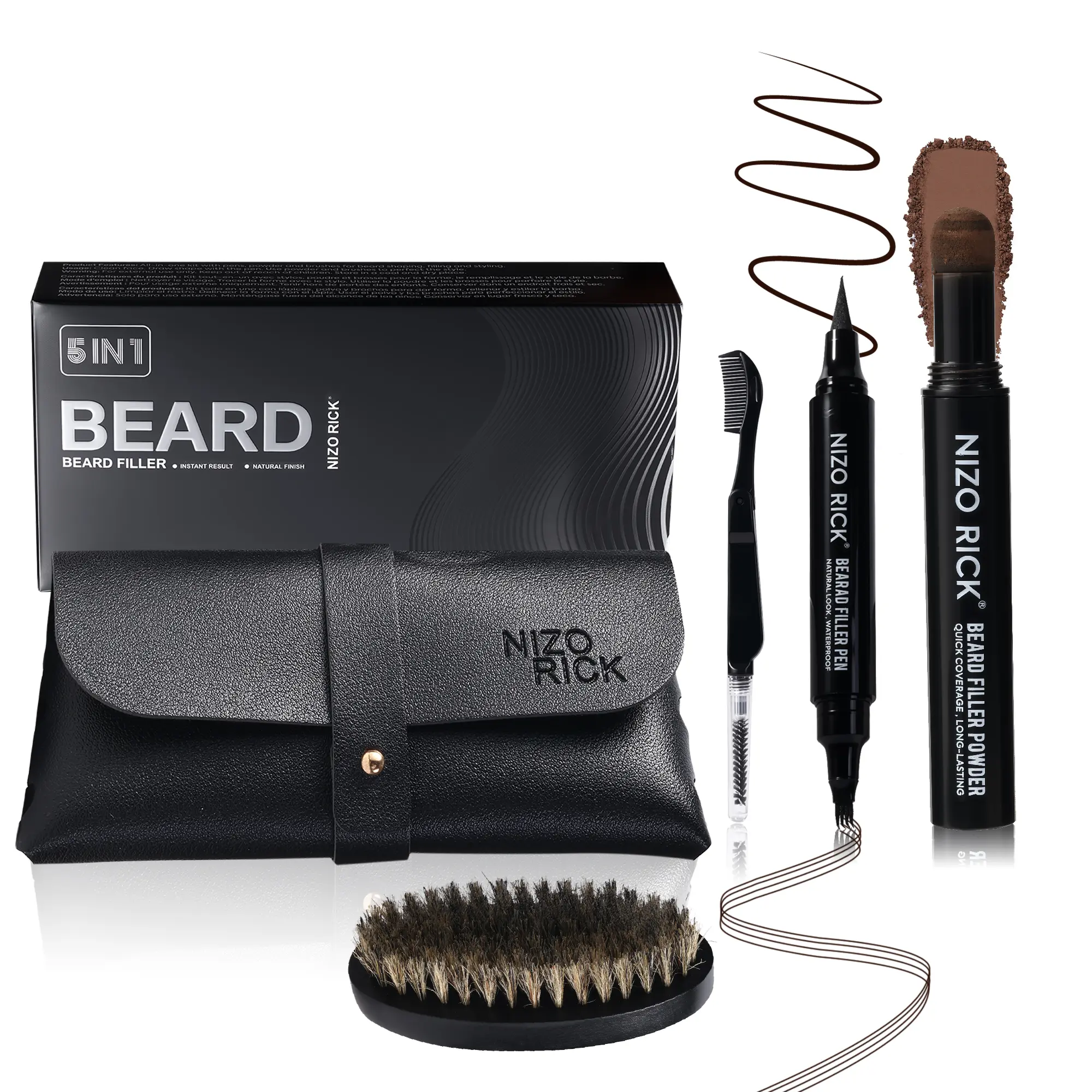 Beard Pencil Kit for Men, 5 in 1 Waterproof Beard Filler Pen Set with Brush, Long-Lasting Dual Tip Filling and Shaping Tools for Hairline, Mustache & Patchy Beard