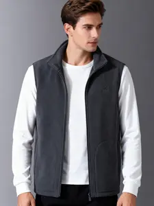Men's Fleece Lined Fitted Vest with Pockets, Lightweight Winter Jacket, Stand Collar Sleeveless Sports Vest Gilet, Gym Hiking Outdoor Activities, Unisex, Waistcoat