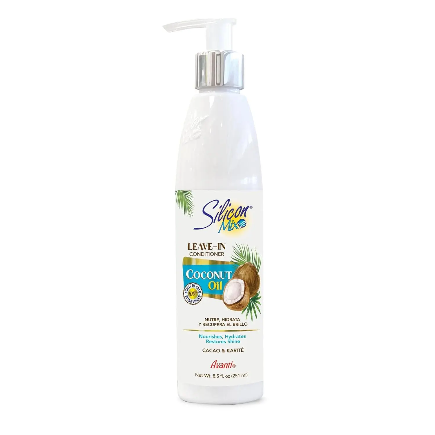 Silicon Mix Coconut Oil Nourishing Leave-In Conditioner, 8.5 oz Haircare Moisturizer - Hydrating Blend with Cocoa Butter, Shea Butter for Dry, Damaged Adult Hair