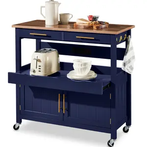 Best Choice Products 36in Large Rolling Kitchen Island Cart, 2-Door Cabinet, Outlet, Hooks, & Wheels