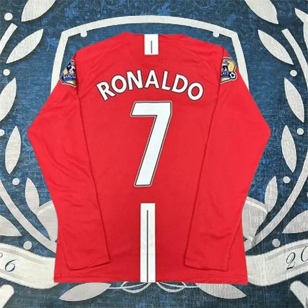 08-09 Red Home Vintage Long sleeve Ronaldo CR7 Soccer Jersey
