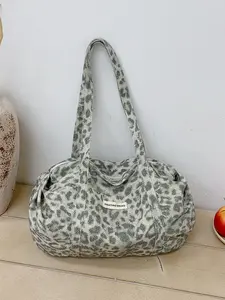 Vintage Versatile Letter Decor Leopard Print Shoulder Bag, Handheld Crossbody Purse for Daily Use, Stylish Accessory for Outdoors