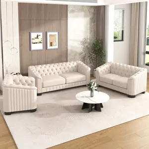 [SOIYELIFE] Modern 3-Piece Sofa Sets with Rubber Wood Legs,Velvet Upholstered Couches Sets Including Three Seat Sofa, Loveseat and Single Chair for Living Room Furniture Set(Old SKU:SG000570AAA),Beige,Unique furniture
