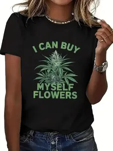 Men'S Funny "I Can Buy Myself Flowers" T-Shirt - Weed Leaf Graphic & Marijuana Culture Design, Breathable Crew Neck Regular Fit Tee for 420 Events, Casual Wear & All-Season - Machine Washable Adult Humor Apparel, Festival Outfit, Statement Shirt