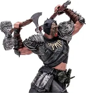 Dark Warrior Barbarian Figure – 7 Inch Collectible Action Statue with Hammer & Armor Accessories – Manufactured by MythicForge Studios"