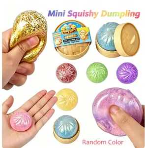Mini Glitter Dumpling Squishy with Box, Soft Sensory Squeeze Toyfor Stress Relief, Mystery Glitter Dumplings, DecompressionDough