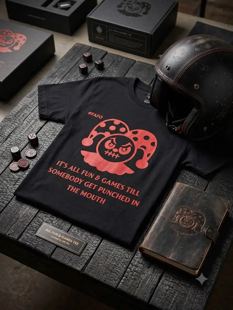 Trendy Black and Red All Fun & Games Design Adult Short Sleeve T-shirt