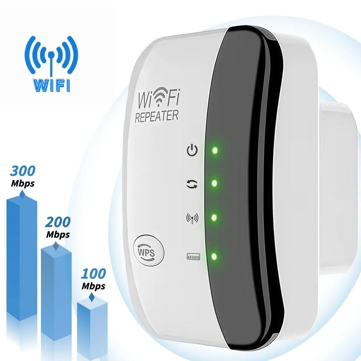 WiFi Range Extender, 300Mbps Wireless Signal Booster, Long Range 2.4G WiFi Repeater, Full Home Coverage, Supports 50+ Connected Devices, One-Click Setup for Home Office, WiFi Extenders