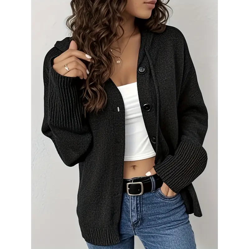 2025 Women Autumn And Winter Drawstring Cardigan Jacket Women Solid Color Hooded Single Breasted Sweater, Women Sweaters, Winter Cardigan for Women High Quality, Womens Hooded Cardigan, Sweatshirts for Women, Oversized Sweater