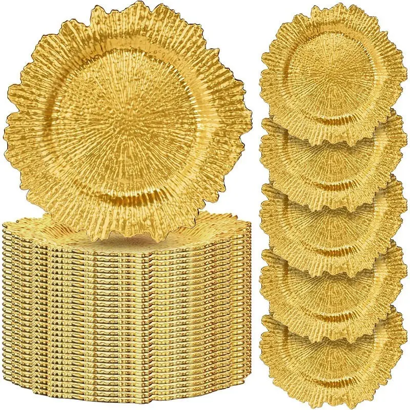 Vintage American Style Irregular Plastic Charger Plate, Decorative Aesthetic Plastic Dinner Plates for Weddings and Parties, Unique Tableware for Elegant Events