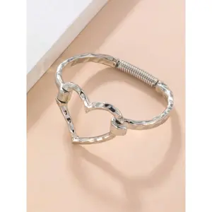HavenThread Women's Heart Design Bracelet - Lightweight, Durable Smooth Metal Alloy Bangle with Punk Vibe - All-Seasons Wearable, Gift-Ready Jewellery for Special Occasions