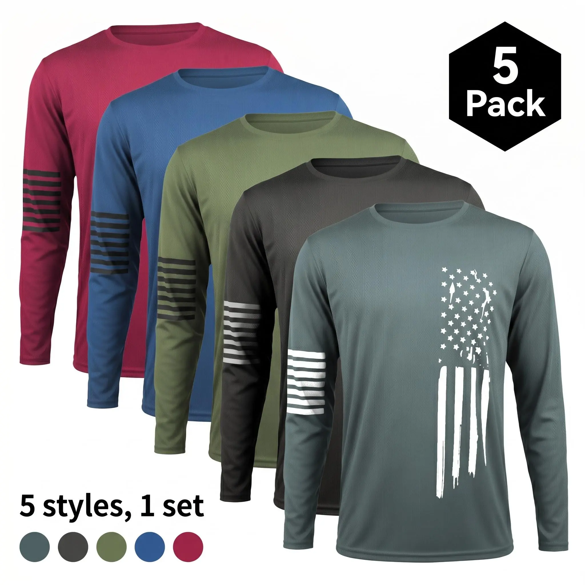 5-piece Men's long sleeved T-shirt lightweightplain color lining PatriotApparel men's clothing suitable for gym sports wear, quick drying breathable fabric for daily casual wear, spring and autumn men's clothing Athletic Apparel Athletic Mesh summerwin