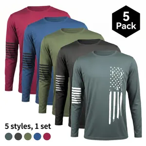 5-piece Men's long sleeved T-shirt lightweightplain color lining PatriotApparel men's clothing suitable for gym sports wear, quick drying breathable fabric for daily casual wear, spring and autumn men's clothing Athletic Apparel Athletic Mesh summerwin