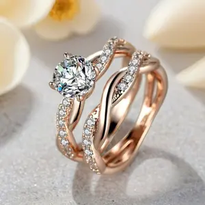 Two Piece Infinity Twist Zirconia Couple Ring Set Wedding Engagement Promise Eternity Rings Birthstone Romantic Holiday Gift Shiny Unisex Ring