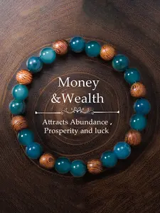 Health Wealth Bracelet, Handmade Blue Topaz Hematite Color Block Beaded Jewelry, Fashion Accessory for Men and Women, Perfect Gift