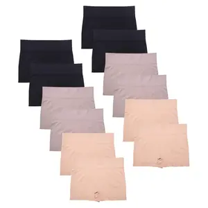 12 Pack Women’s Boyshorts Panties High Waist Ribbed Waistband Underwear Tummy Support Tag-Free Elastic Seamless Comfort Womenswear Stretchy Underpants