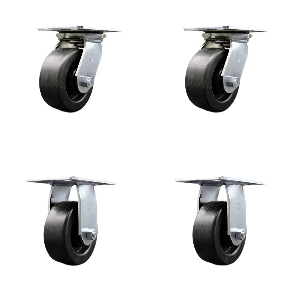Service Caster SCC-35S520-POR-2-R-2 Heavy Duty Large Top Plate Polyolefin Swivel Caster with 5 x 2 in. Black Wheels - 2600 lbs Total Capacity - Set of 4