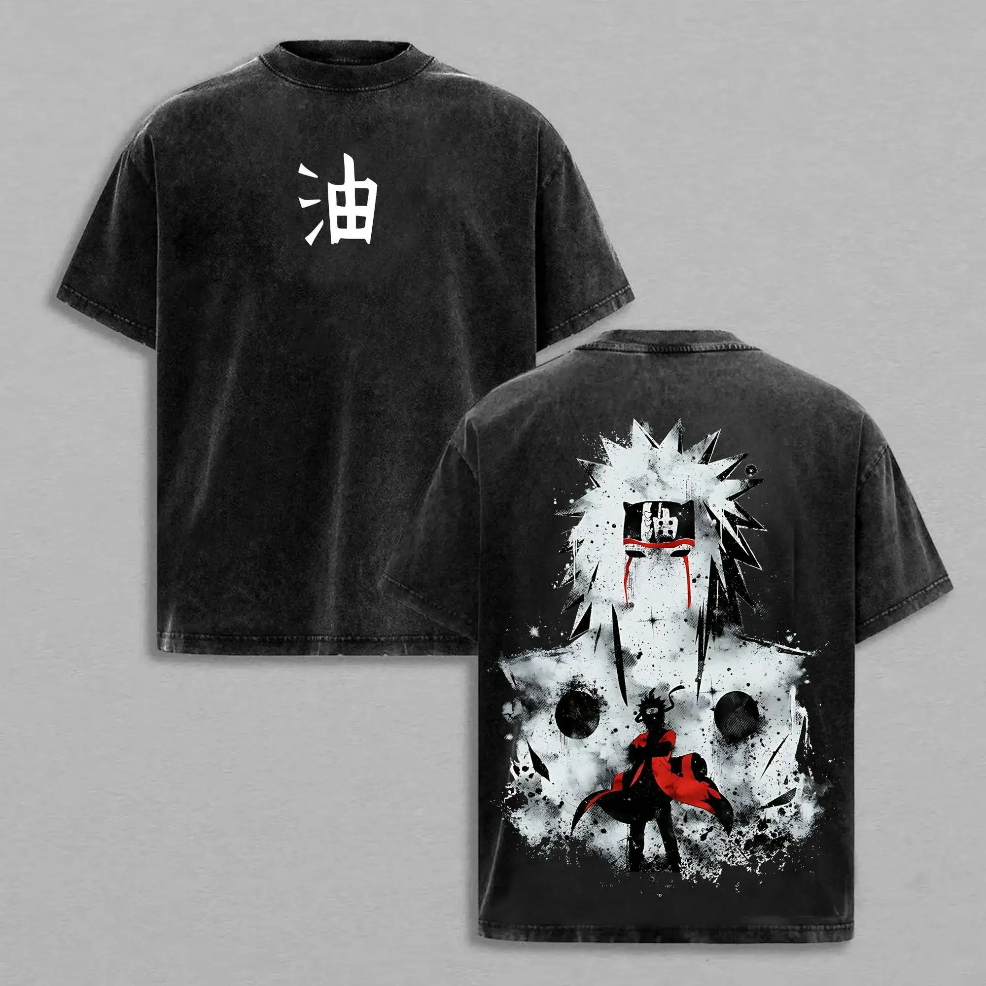 Naruto Jiraiya Sage Mode Oversized Graphic Tee Vintage Acid Wash Anime T Shirt Y2K Streetwear Gym Pump Cover Toad Sage Retro Manga Merch Tiktok Finds Trendy Dark Aesthetic Workout Fit Casual Mens Heavy Cotton Japanese Grunge