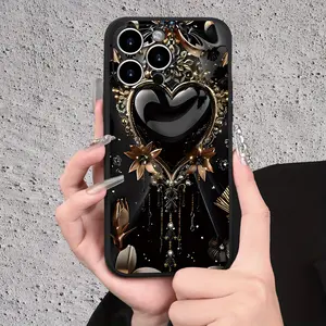 Luxurious black phone case with gold floral patterns, featuring anti-drop and anti-slip TPU full-coverage lens protection. Suitable for iPhone 17, 16, 15, 14, 13, 12, 11, Samsung, and other series models. Makes a great gift for friends or family.