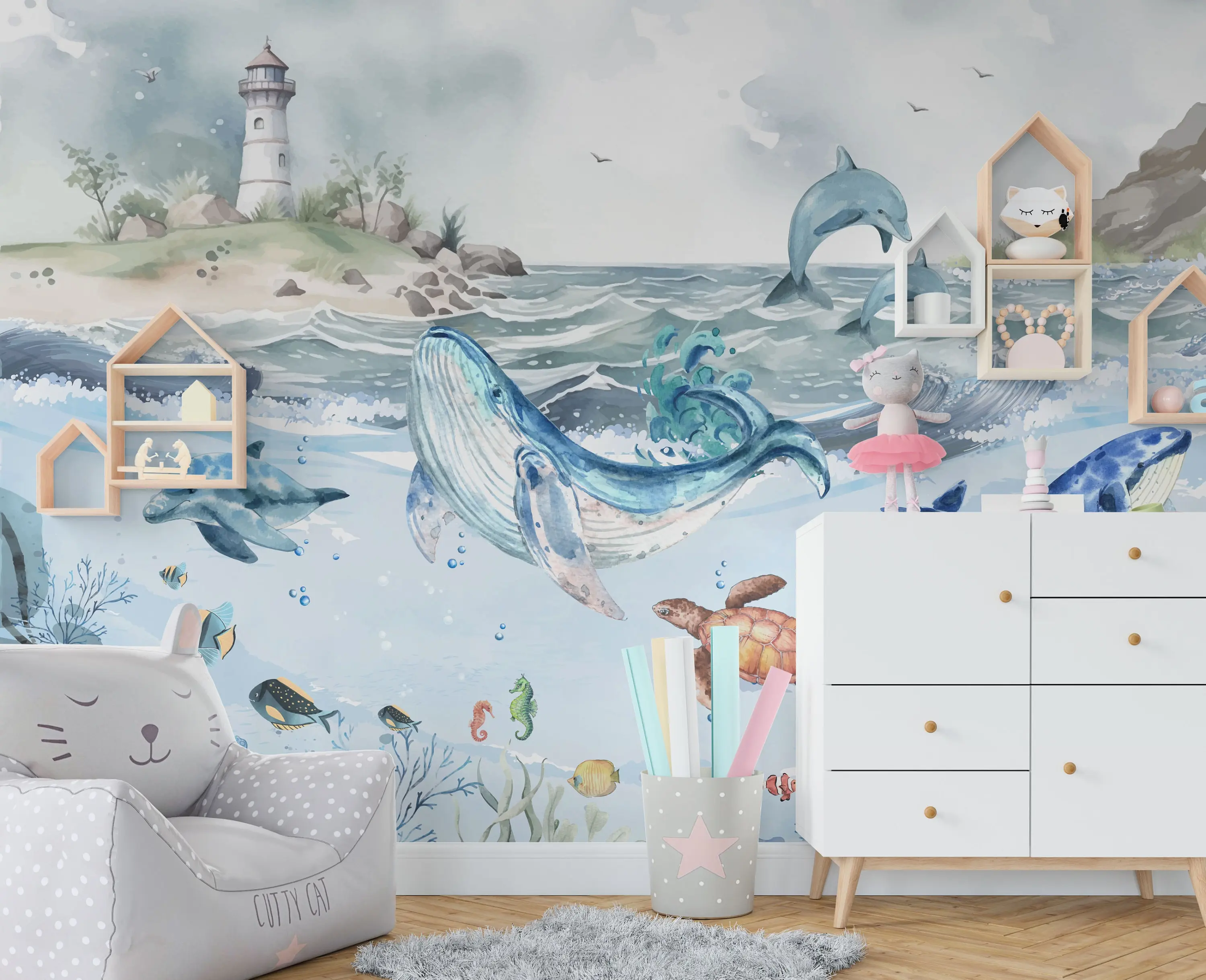 Ocean Life Wallpaper, Sea World Wallpaper, Mural for Kids Room, Boy Wall Paper, Wallpaper Ocean, Girls Wallpaper, Peel and Stick