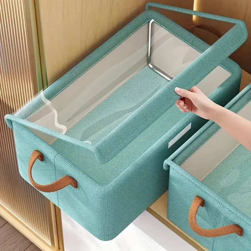 4/ 6pcs Clothes Organizer Box With Handles, Foldable Wardrobe Storage Box With Steel Frame, Stackable Sundries Storage Box With Bottom Plate, Storage Box With Transparent Visual Lid - 18.5*11.02*7.87inch
