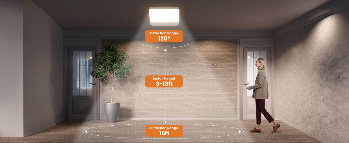 Motion Sensor Ceiling Light Fixture Cordless Closet Battery Operated Rechargeable Magnetic Mount LED Shower Light for Bathroom Stairs Garage Hallway 3 Color Temperatures Remote Control