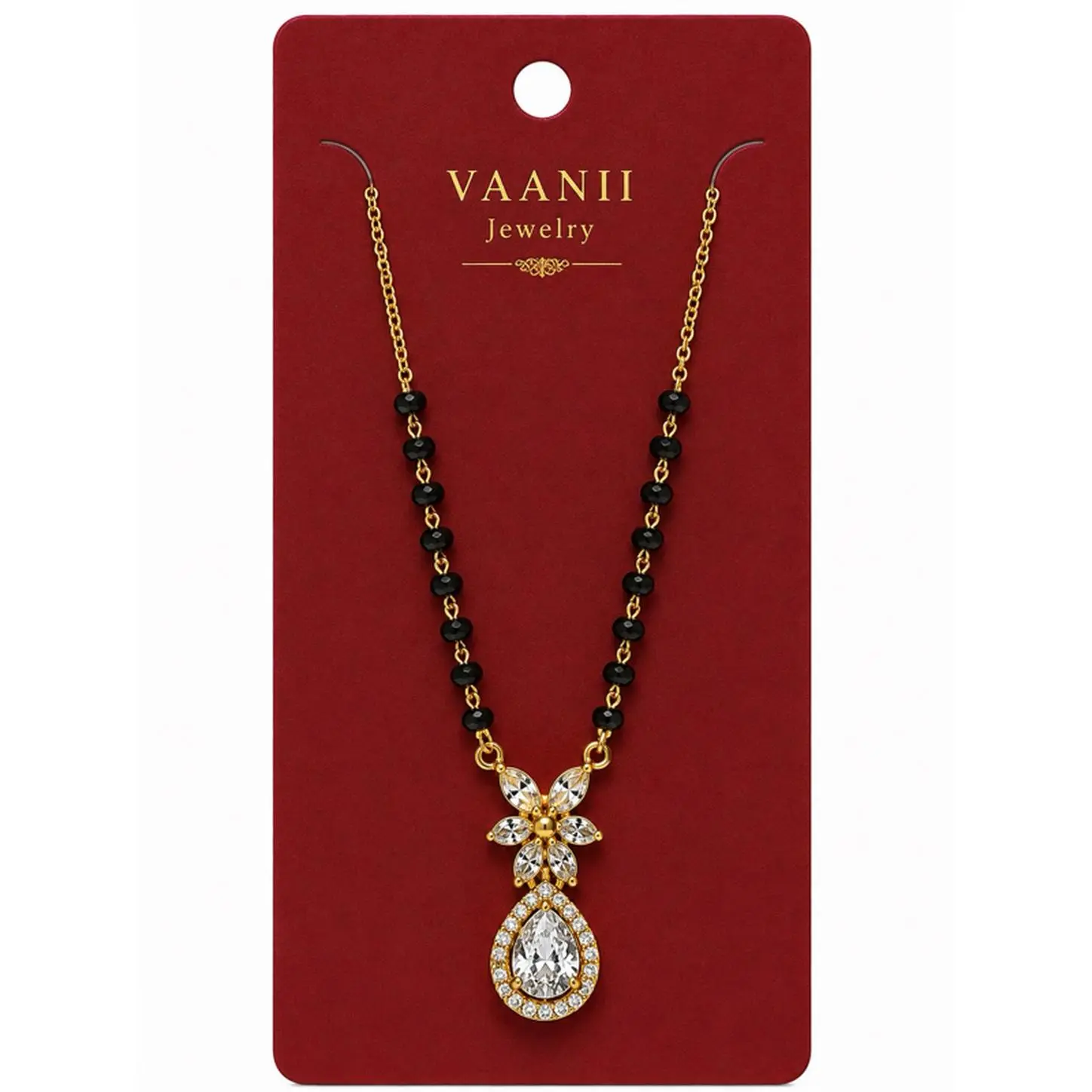 Vaanii Jewelry Goldplated Mangalsutra with Black Beads and Crystal Pendant for Daily Use
