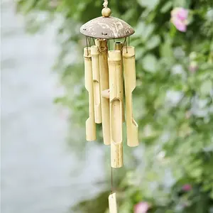 Chinese Bamboo Wind Chime, Handmade 6-Tube Coconut Shell Wind Chime, Natural Breath for Urban Spaces, Suitable for Balcony and Bedroom