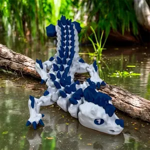 3D Printed Articulated Water Dragon | Flexible Fantasy Dragon Toy | Blue & White Collectible Mini Figure