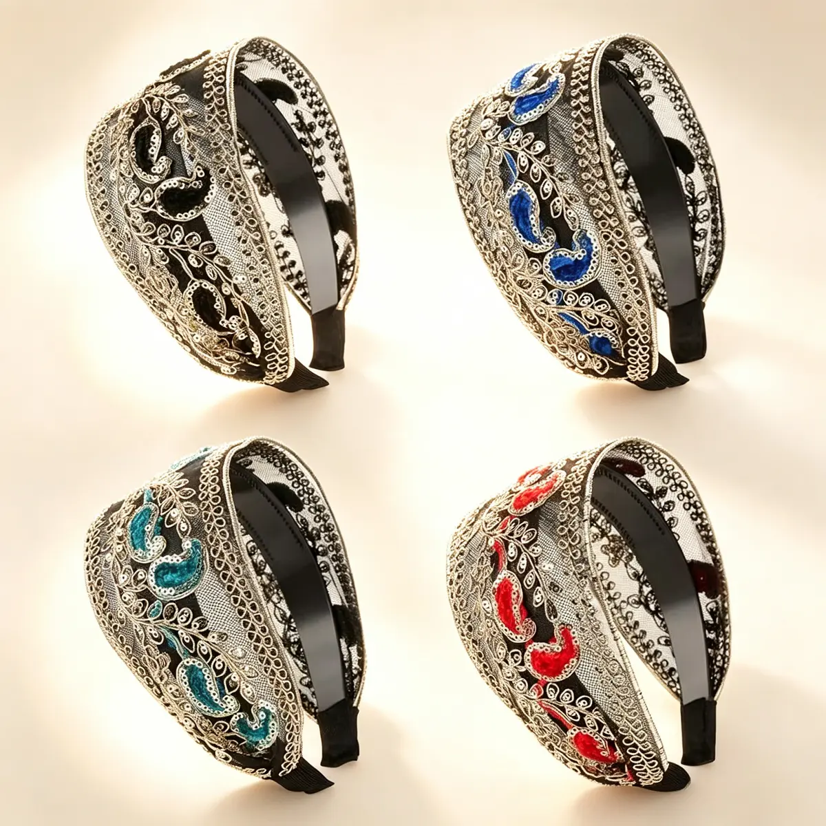 4Pcs Headbands Women Hair Head Bands Wide Lace Embroidered Headband Hollow Headband Fashion Hair Band for Women
