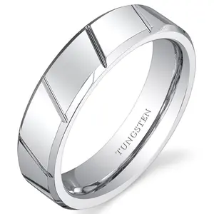 Diagonal Notches 6mm Unisex Tungsten Band Daily Birthday Engagement Anniversary Male Female