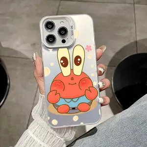S-SpongeBobs Phone Case For iPhone 11 12 13 14 15 16 17 Pro Max Air Plus Mini Light Luxury High-end Colorful Silver Cases