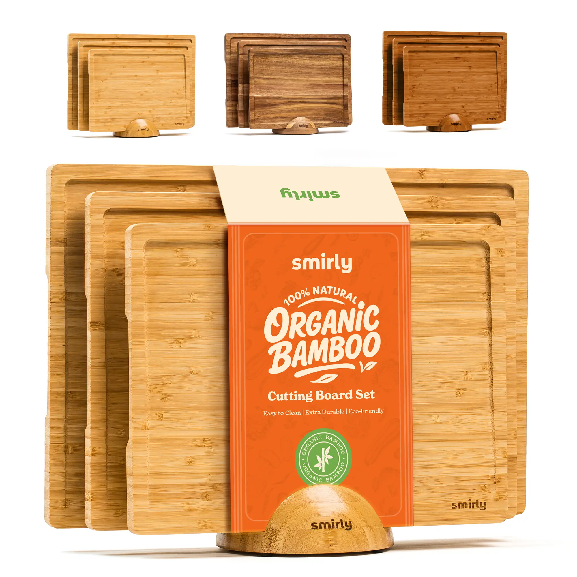 SMIRLY Wood Cutting Board Set - Small, Medium & Large Bamboo Chopping Boards with Holder, Kitchen Wooden Cutting Board Set ,Wooden Cutting Board Set