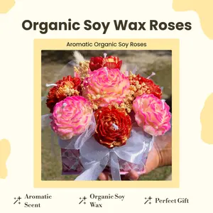 Organic Soy Wax Rose Bouquet for Home Decor or Special Gift with Aromatic Soja Cera