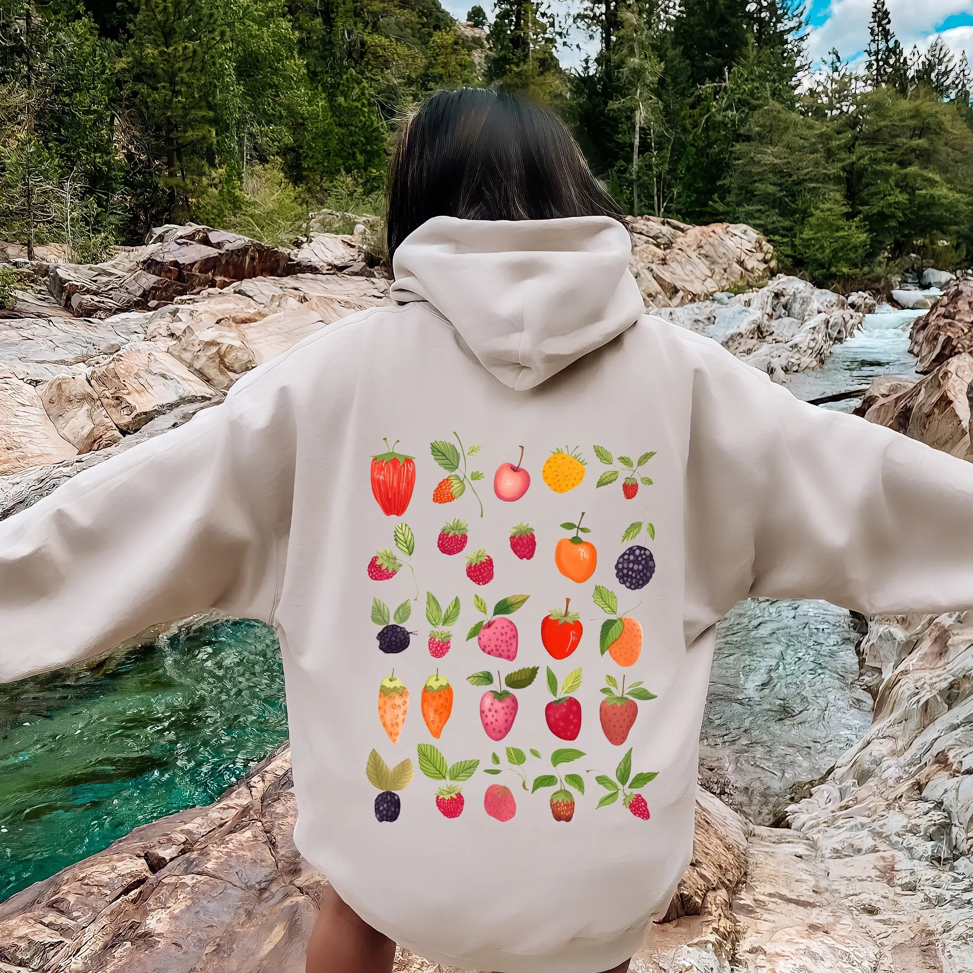 Fruity Delight Colorful Berries Illustrated Hoodie