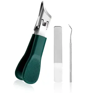 3-Piece Green Eagle Beak Nail Clipper Set -Large Opening,Anti-Splash Beveled Clippers forThick & Hard Nails Heavy-Duty Manicure Toolsfor Home Use