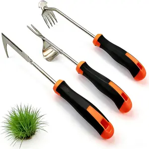 3pcs Garden Weeder Tool Set, Rubber Grip Hand Weeder, 4-Tine Uprooting Puller& Crevice Weeder, Portable Weeding Artifact for Backyard, Vegetable Garden& Farm