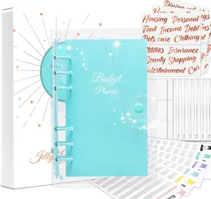 Budget Binder with Zipper Envelopes, [Jelly Glitter Collection] Money Organizer with Large Rose Gold Stickers, Calendar Cover, 6pcs Card Slots & 24pcs Expense Sheets, Saving Binder, Budget Book