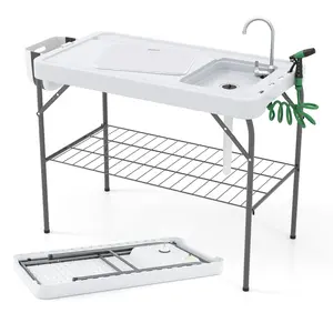 COSTWAY - 2 in 1 Folding Fish Cleaning Table with Sink and Faucet for Patio BBQ COSTWAY - 2 in 1 Folding Fish Cleaning Table with Sink and Faucet for Patio BBQ